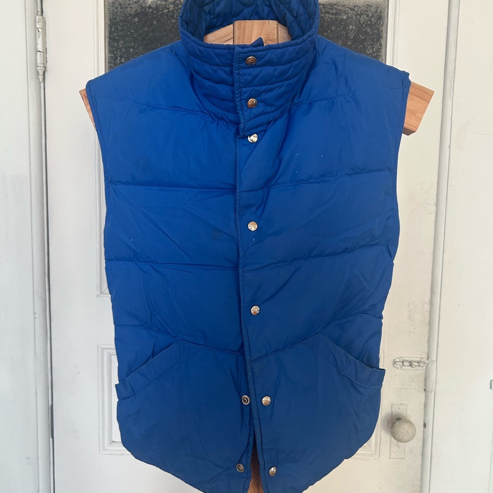 Vintage Blue Roffe Ski Vest with Rainbow Stripe